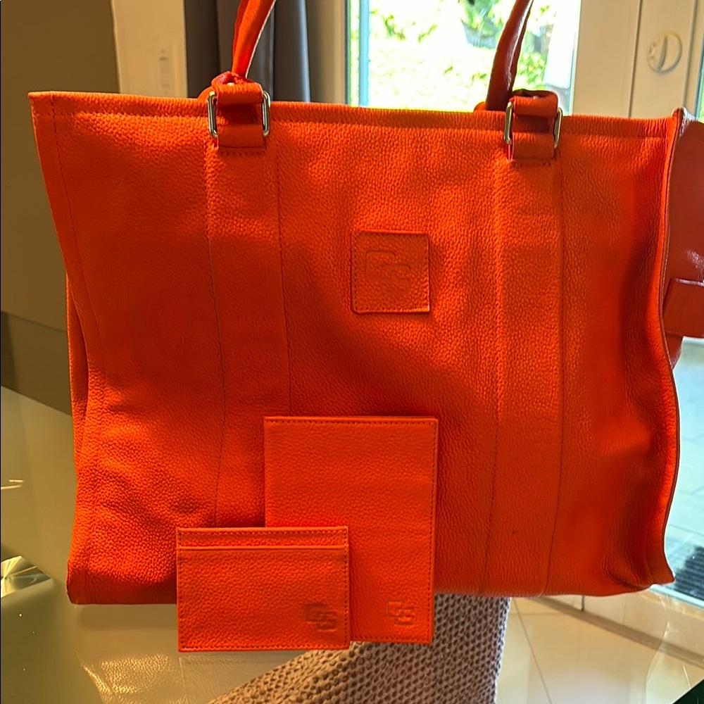 Orange Leather Tote Bag